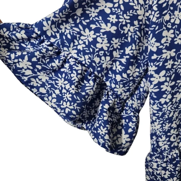 Blue Floral Dress with Ruffle Sleeves XL - Picture 3 of 4
